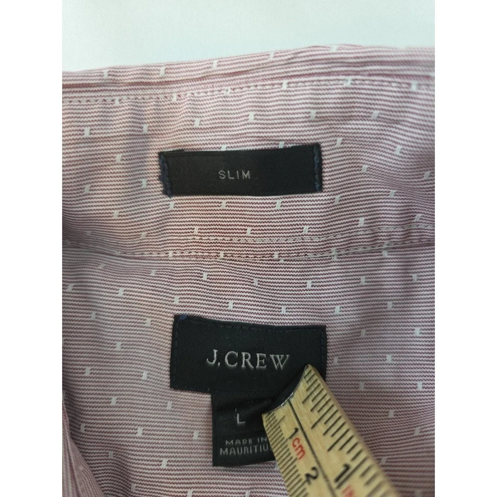 J. Crew Shirt Men's Large Slim Long Sleeve Pink Red Preppy 100% Cotton White Dot - Picture 2 of 16